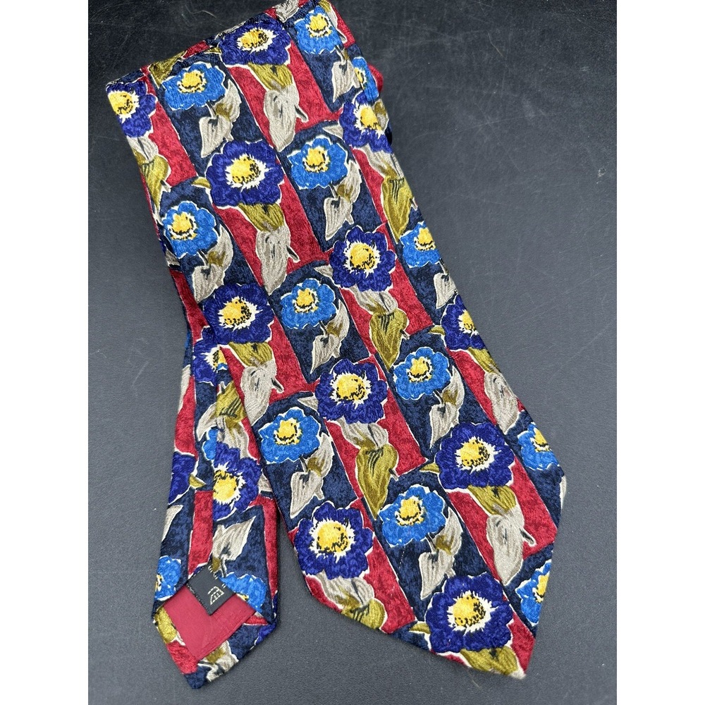 Y2K Vintage Ermenegildo Zegna Tie Red Blue Bold Floral Abstract 100% Silk - Picture 1 of 4